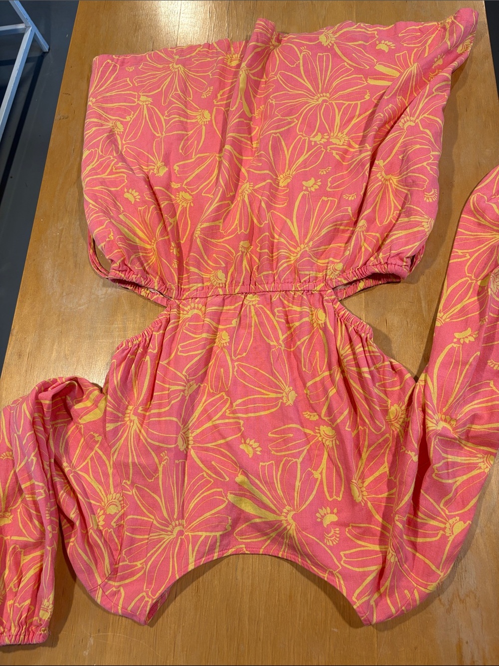 Universal Thread ~ Coral Pink Floral Print Cut out Dress Yellow Accents